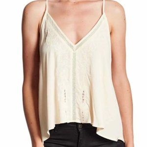 ASTR the Label Embroidered Tie Back Tassel Tank in Cream - Size XS